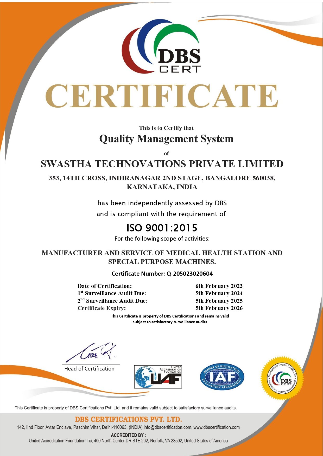 ISO 9001 certificate