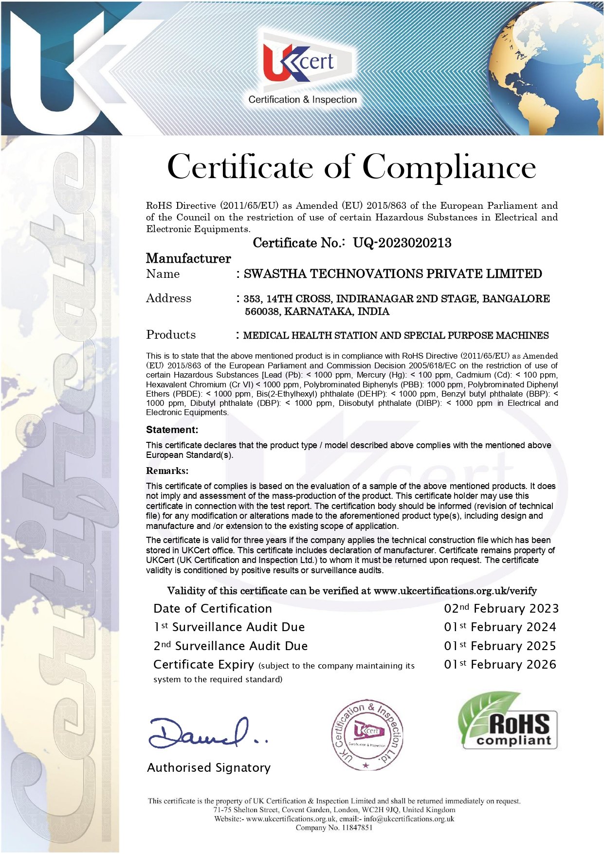 RoHS certificate
